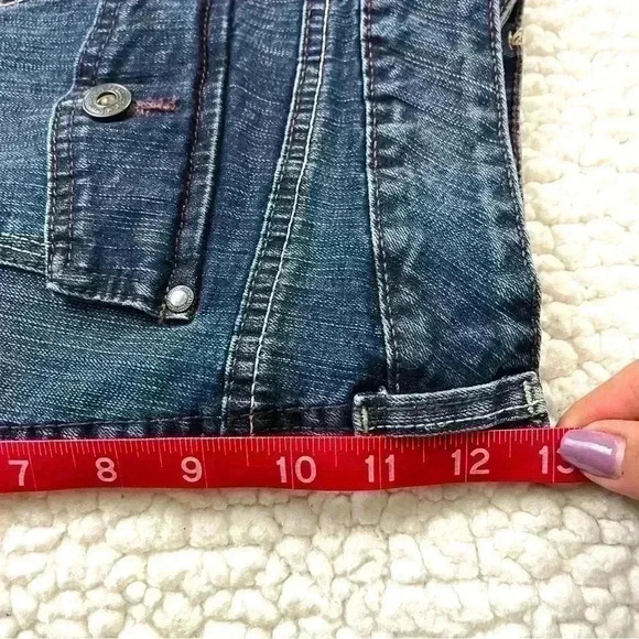 Jeanstar Med Wash Faded Flap Pocket Cuffed Crop Denim Stretch Capri Jean Size 10 - Picture 13 of 15